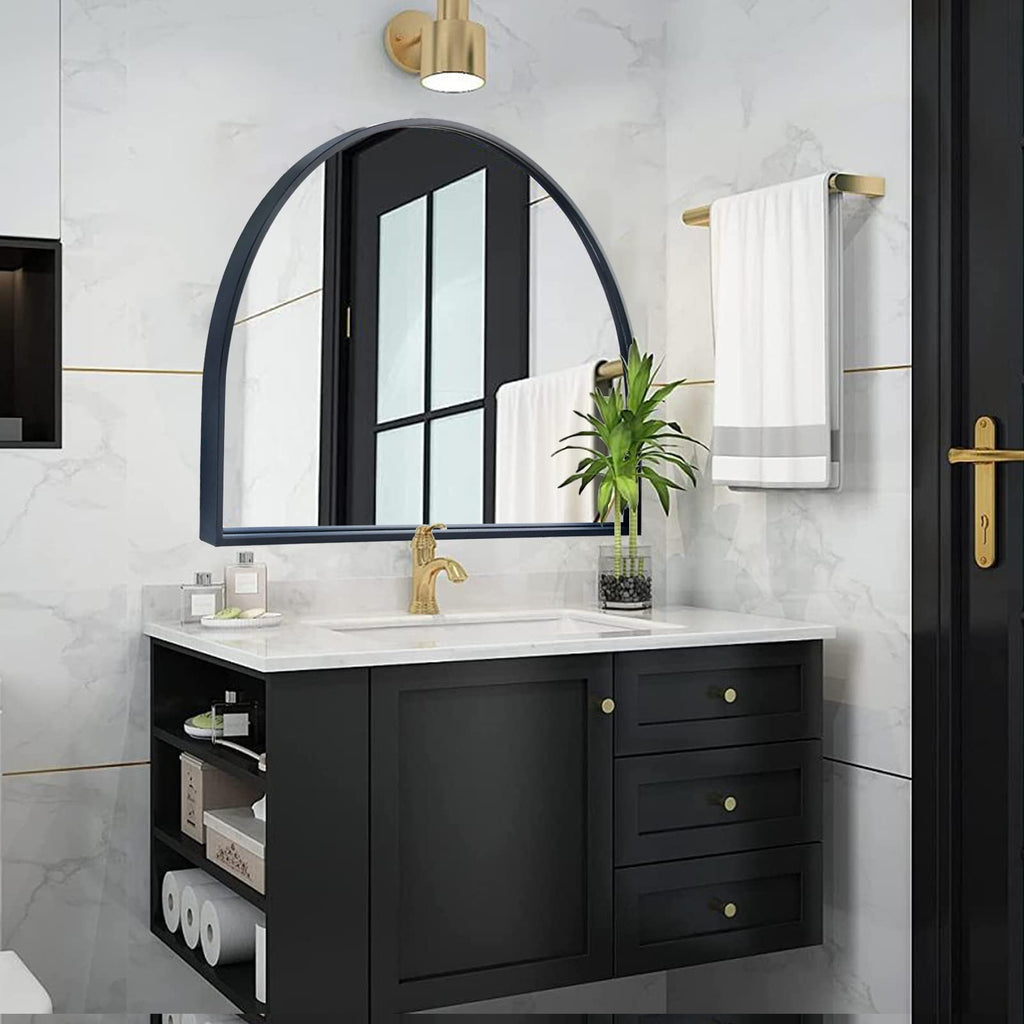 Minimalist Black Arched Mirror, Large Farmhouse Bathroom Fireplace Mantel Horizontal Wide Arch Mirrors /Living Room
