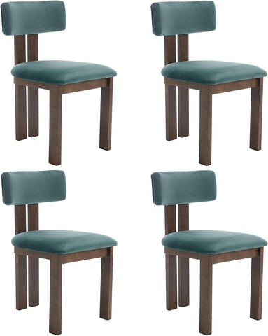 Velvet Dining Chairs Set of 4, Modern Upholstered Wood Dining Chairs for Kitchen or Dining Room, Green