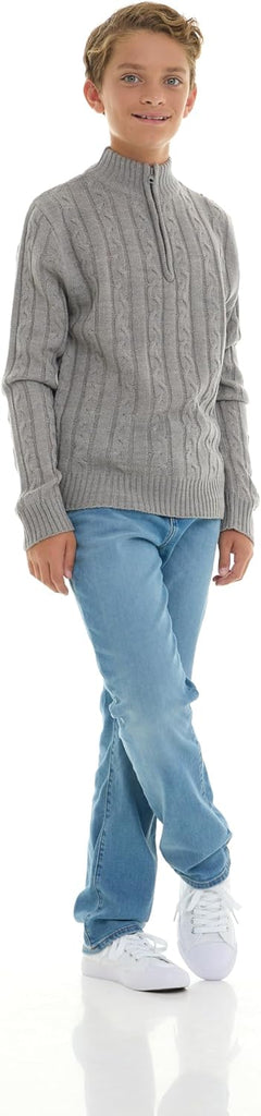 Boys Quarter Zip Cable Knit Sweater - Classic Warm Pullover for Kids. Black, Navy, Red