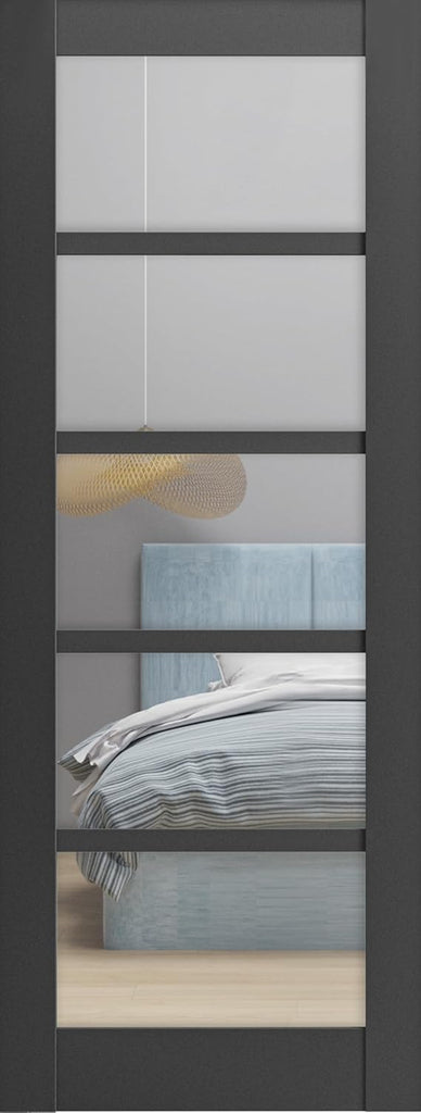 Slab Barn Door Panel | Quadro 4522 Matte Black with Clear Glass | Sturdy Finished Doors | Pocket Clo