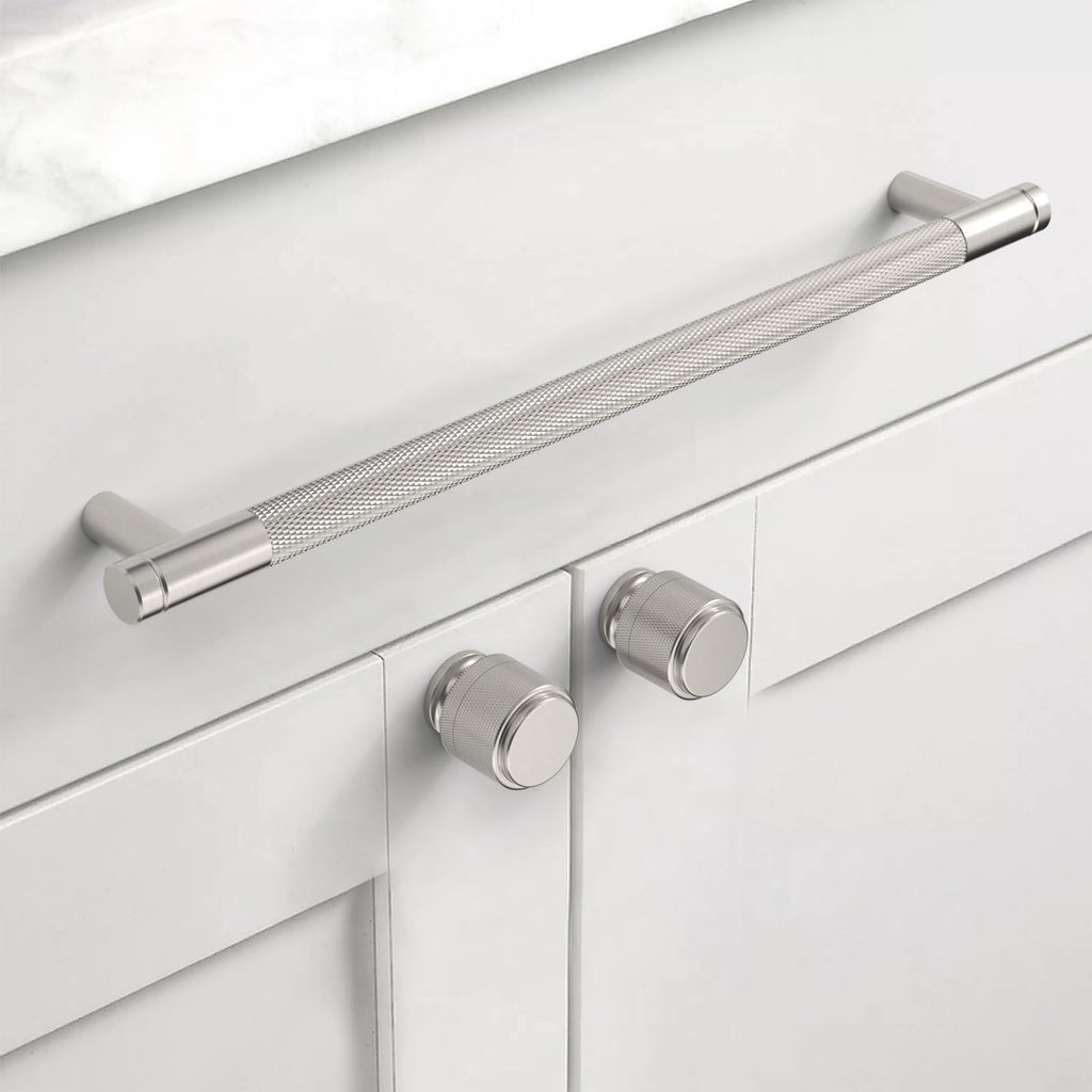 10 Pack 9 Inch(228mm) Brushed Satin Nickel Cabinet Pulls Knurled Cabinet Handles Cupboard Handles Kitchen Cabinet
