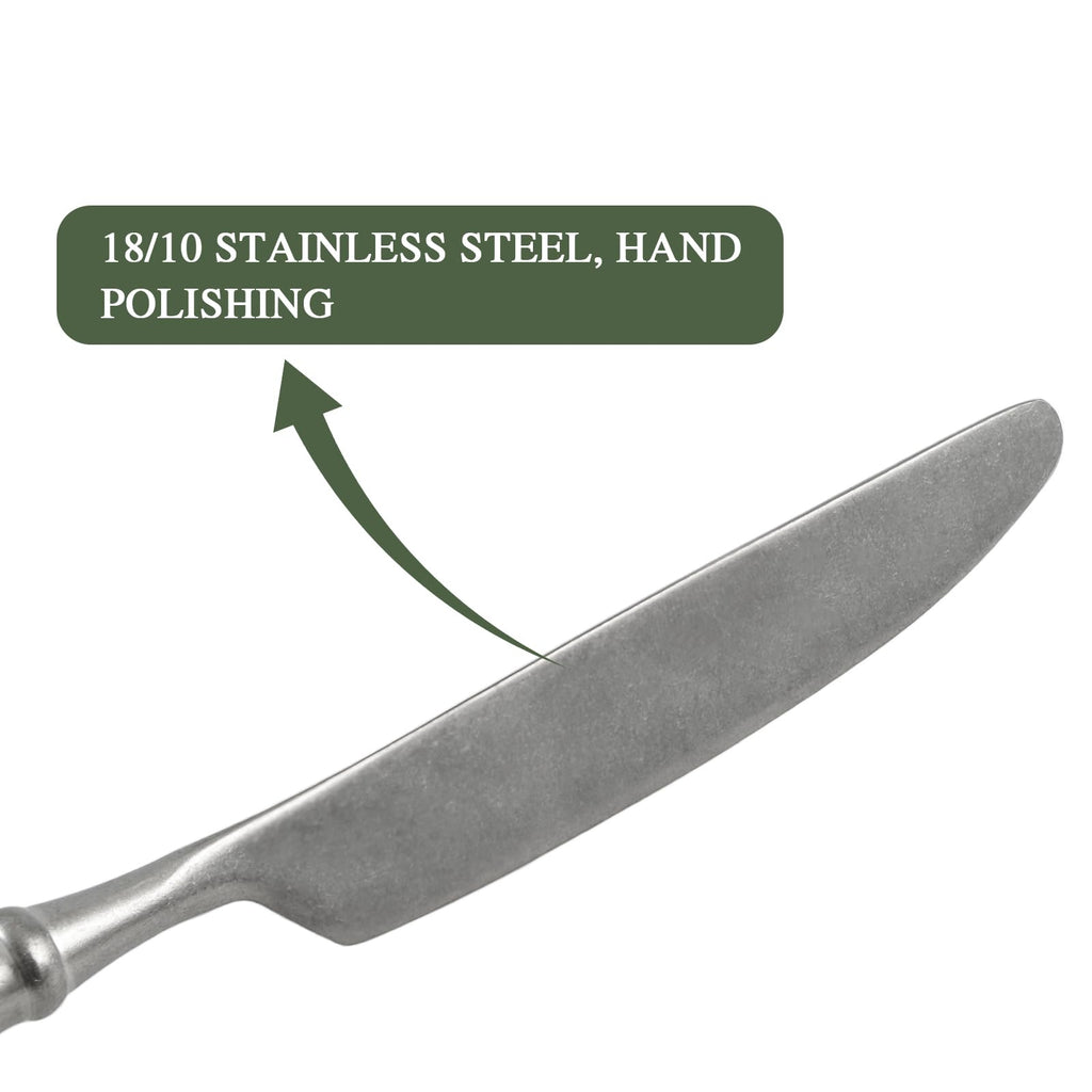 Silverware Set 18/10 Stainless Steel Vintage Flatware Set Service for 4, 20-Piece Hand Forged Distressed Finish