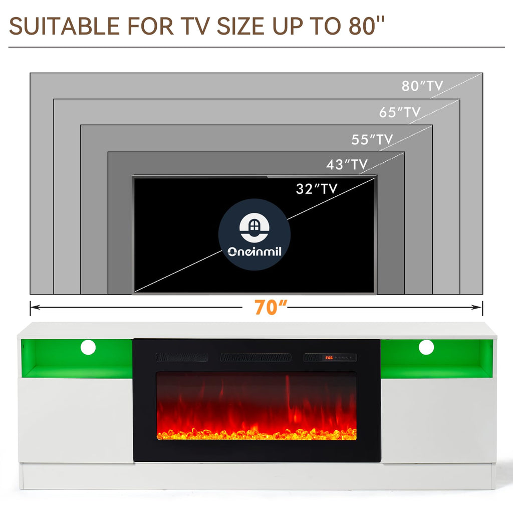 Fireplace TV Stand with 36" Electric Fireplace, LED Light Entertainment Center, Modern Wood Texture Highlight Storage