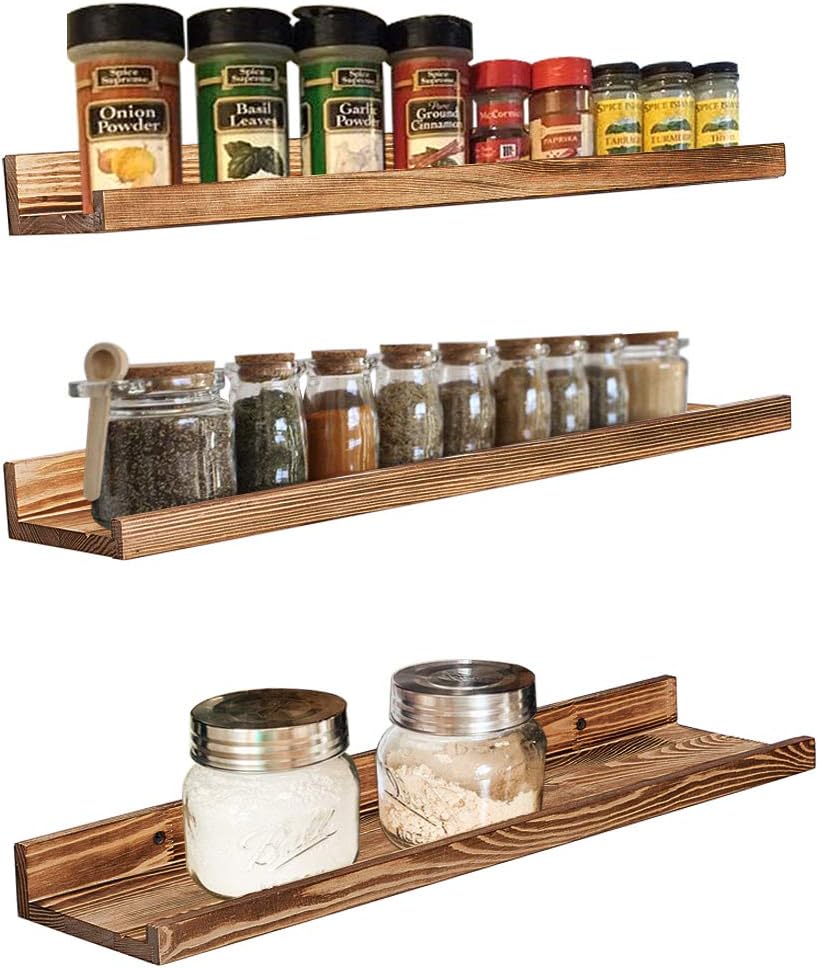 24 Inch Floating Shelves Set of 3 - Rustic Wood Picture Ledge Shelf Storage Decor - Nursery Book Shelves, Wall