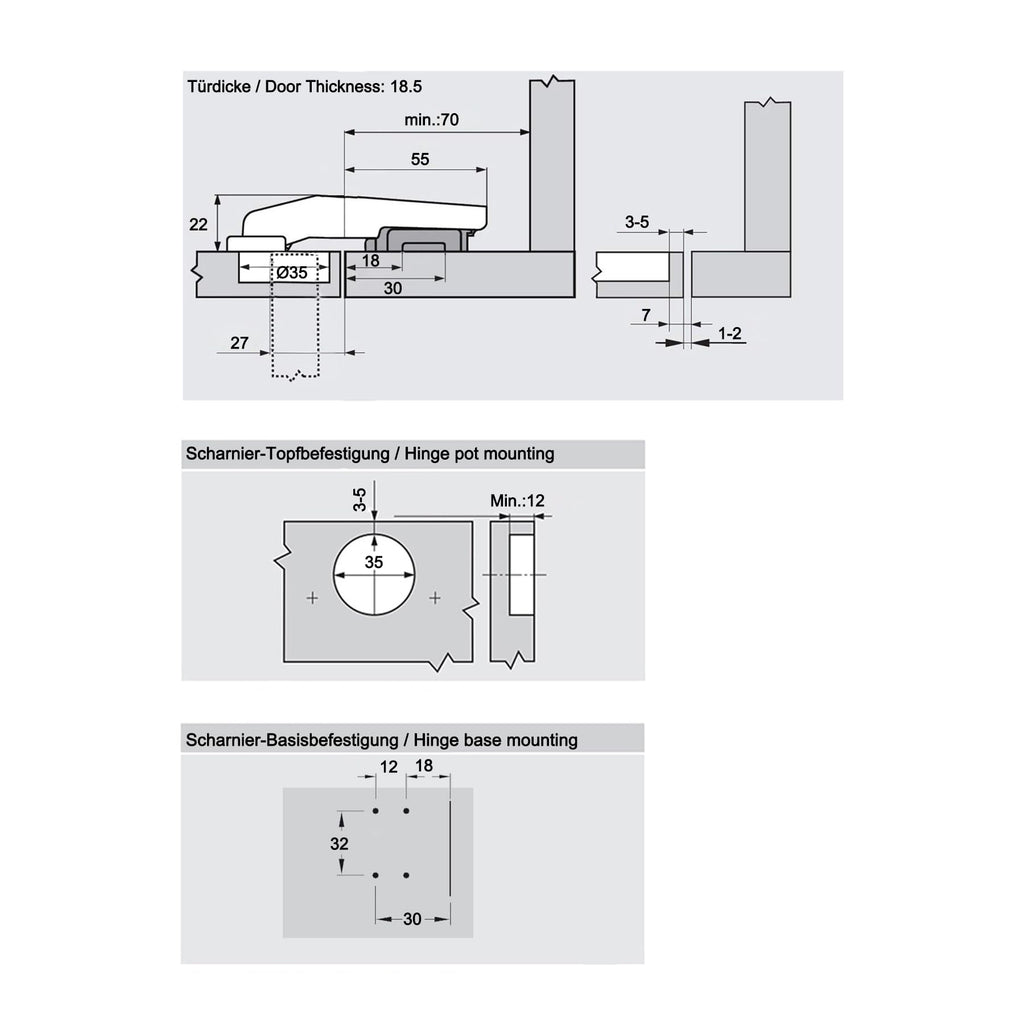 95Deg Inset Blind Corner Hinge 35mm with Hydraulic Damper for Cabinet Door Soft Closing Stollen Hinges for Cupboard