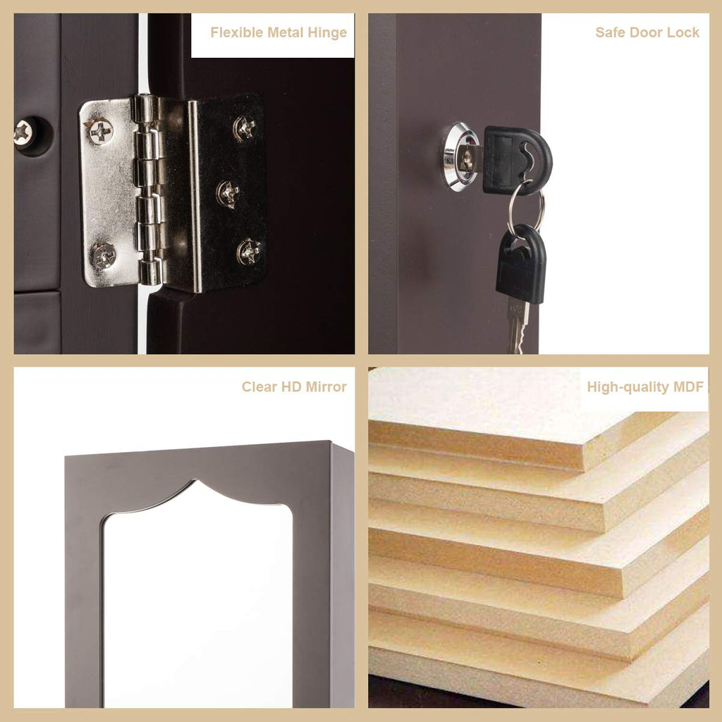 5 LEDs Jewelry Armoire Wall or Door Mounted, Full Length Mirror