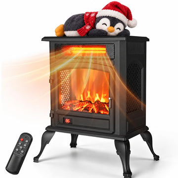Infrared Fireplace Heater, 1500W Freestanding Electric Fireplace for Rooms