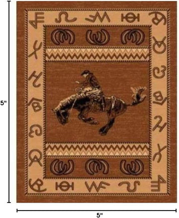 Country Theme Western Cowboy TAN Brown Area Rug Riding Bucking Horse