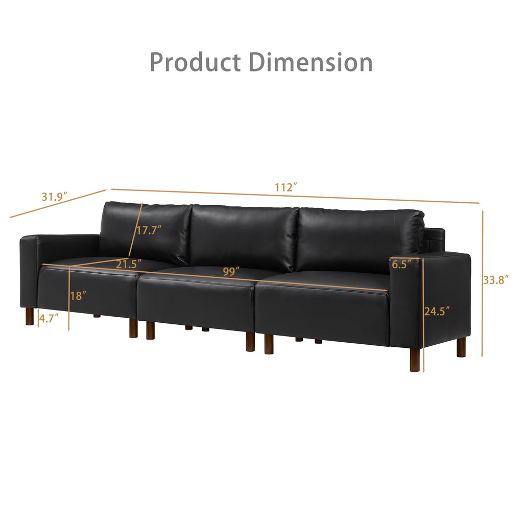 Faux Leather Sectional Couch Set with Solid Wood Legs, Mid-Century Modern Modular 3-seat Sofa & Loveseat, Comfort