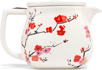Ceramic Teapot with Infuser, Sakura Cherry Blossom, 24 oz | Floral Patterned Ceramic Teapot & Lid - Stainless Steel
