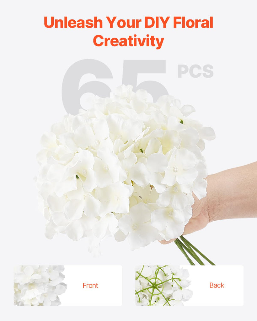 Artificial, 65 pcs Real Looking White Silk Fake Bulk, White Faux Bridal Shower with Stems for DIY Wedding Bouquets