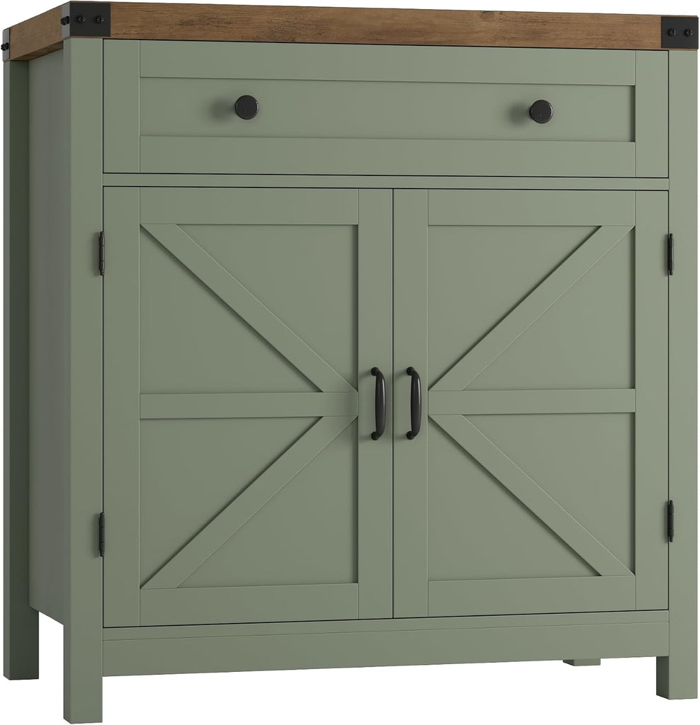 31.5"W Kitchen Storage Cabinet, Farmhouse Coffee Bar Cabinet, Green | Small Buffet Cabinet with Doors & Wide Drawer