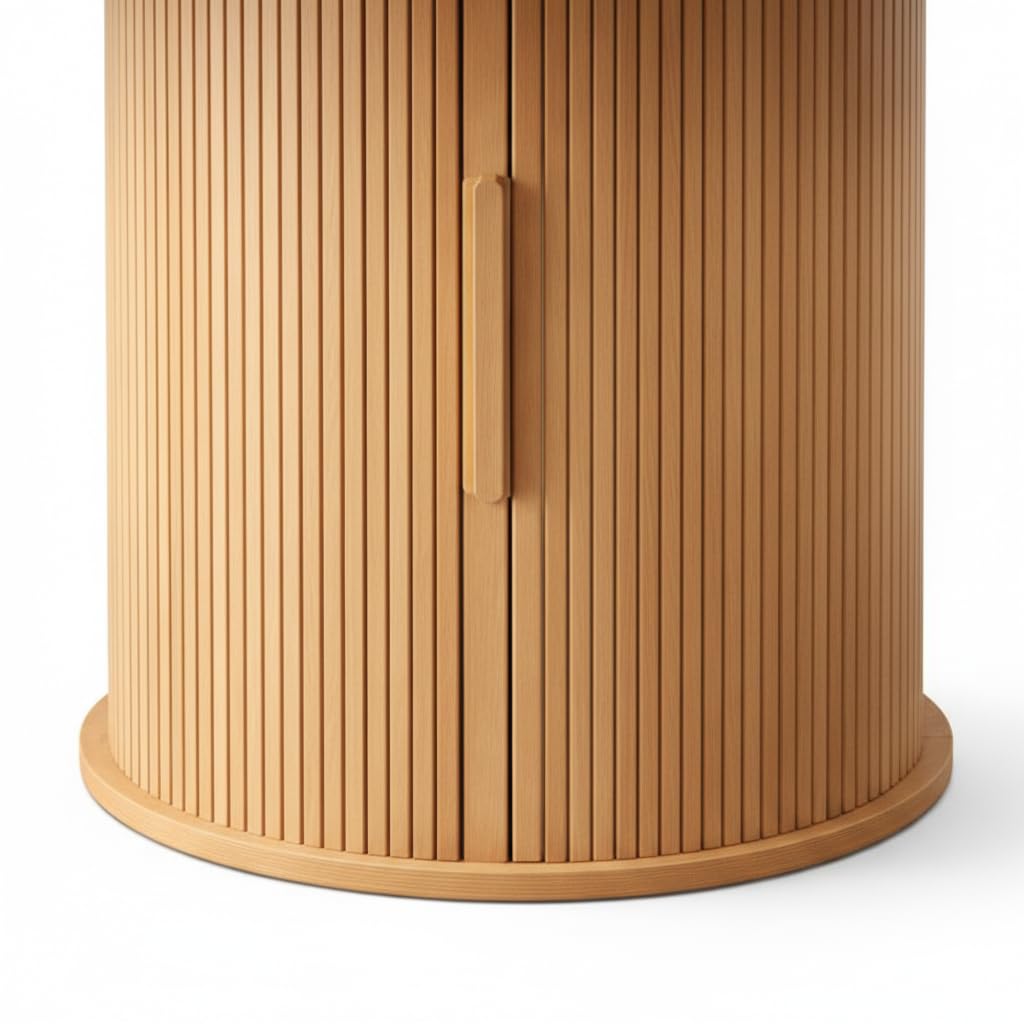 Round Wooden Dining Table with Storage, 43.3" Wood Tabletop, 2-Piece Semi-Circle Design, Pedestal Base Dining Table
