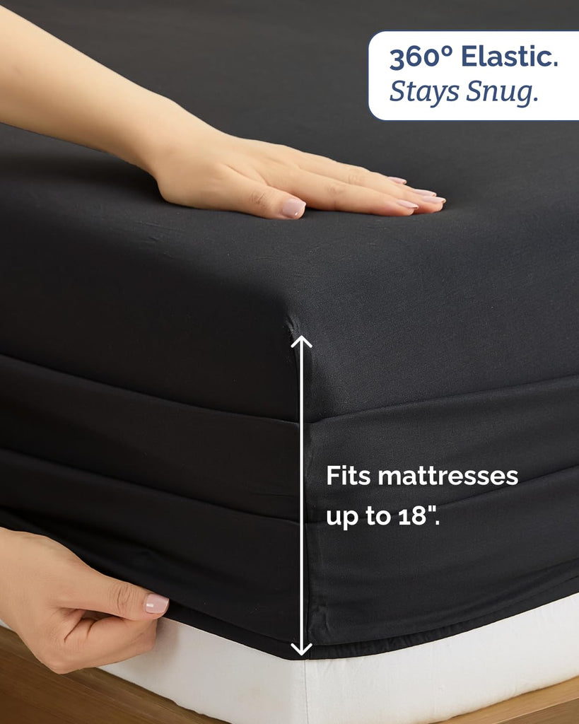100% Rayon Derived from Bamboo - Bed Sheets Set Queen Size - Black