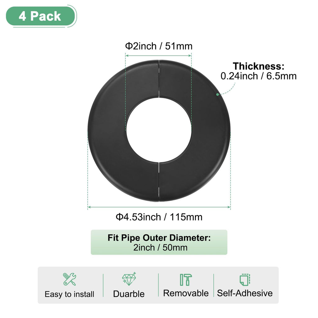 4-Pack Wall Split Flange, for 2 Inch/50mm OD Pipe ABS Escutcheon Plate Round Self-Adhesive Plumbing Cover Plates for