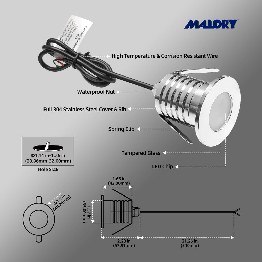 3W Recessed Low Voltage Deck Light 6 Pack 2Inch