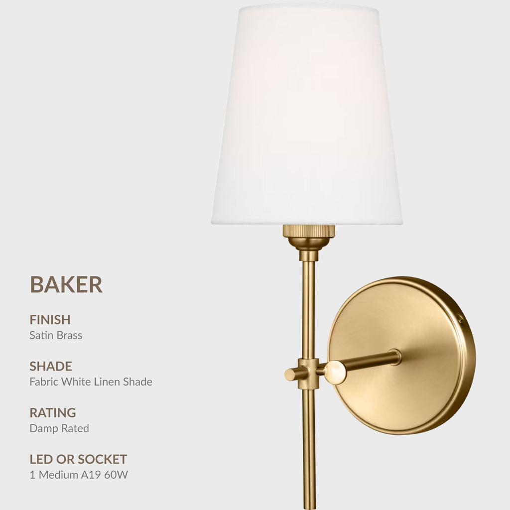 Baker 1-Light Hardwired Wall Sconce in Satin Brass