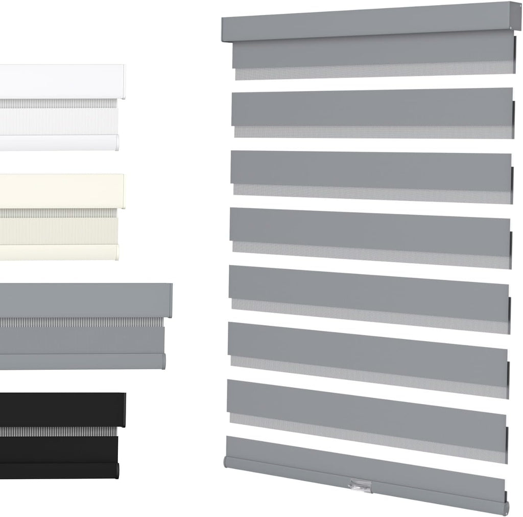 Cordless Zebra Blinds for Windows with Free-Stop(Gray,36" W x 72" H) Dual Layer Shades for Day & Night Privacy and