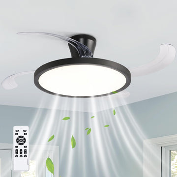 48 inch Black Slim Retractable Ceiling Fan with Light, Low Ceiling