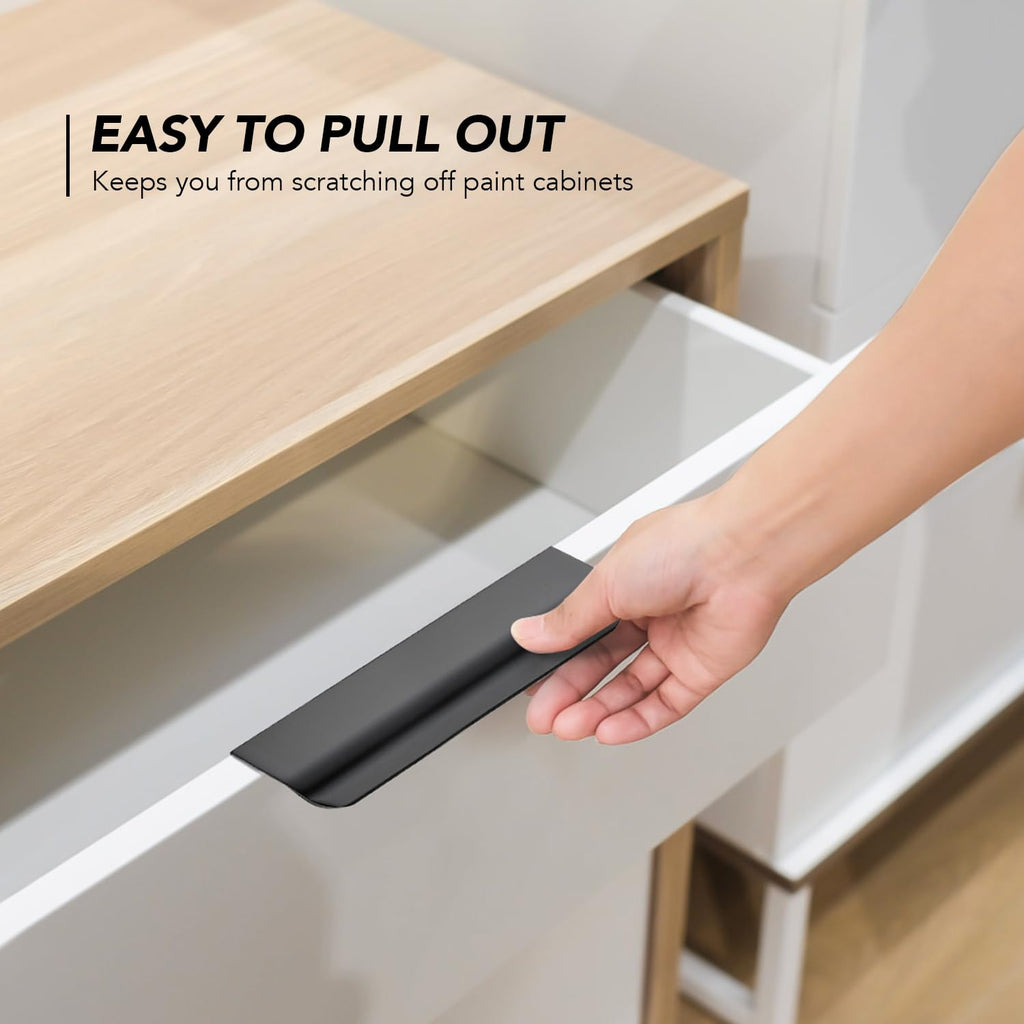 Matte Black Cabinet Handles Finger Edge Pulls 4.75 Inch CC 8 Pack