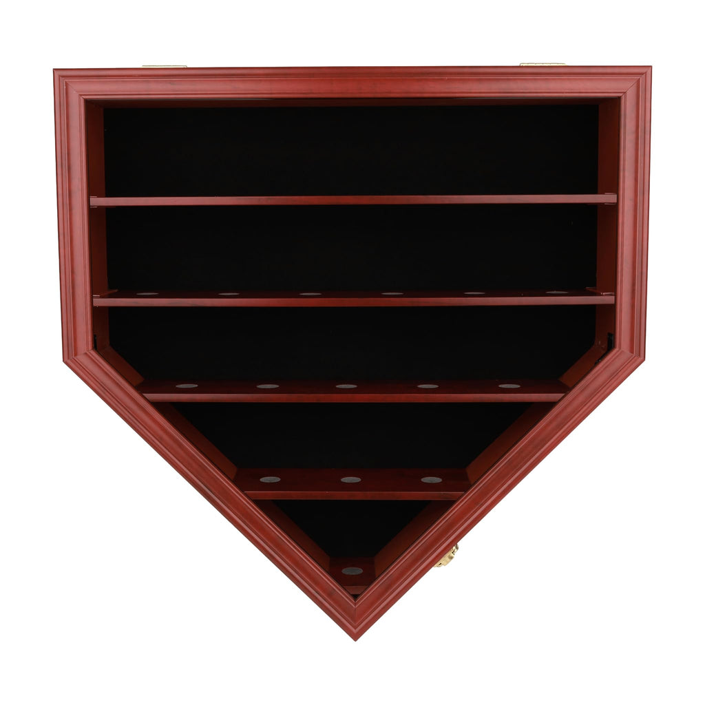 Baseball Display Case Wall Cabinet Holder Shadow Box 21 Slots UV Protected Lockable Cherry Finish