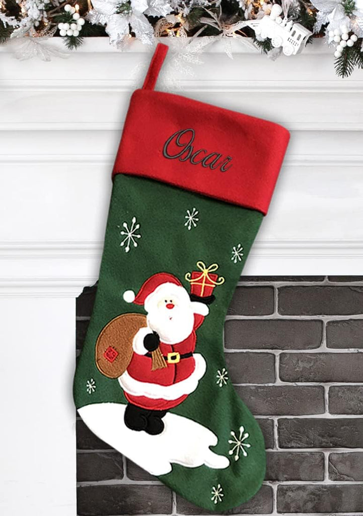 Personalized - Snowman Design - Embroidered Name - Large 18.5inch, Traditional Red and Green, Family Holiday Season