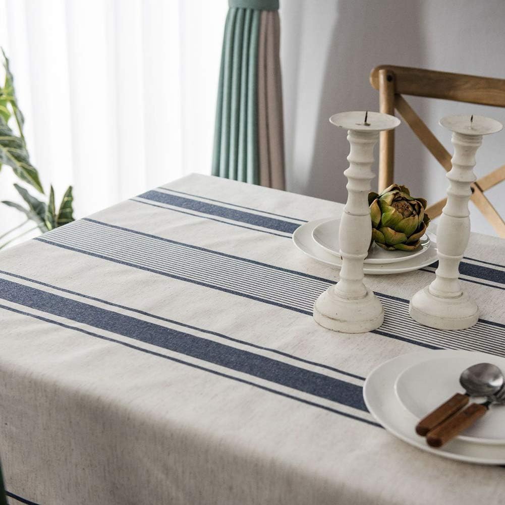 French Stripe Tablecloth Cotton Linen Fabric Dust-Proof Farmhouse Table Cover Dining Party Brunches