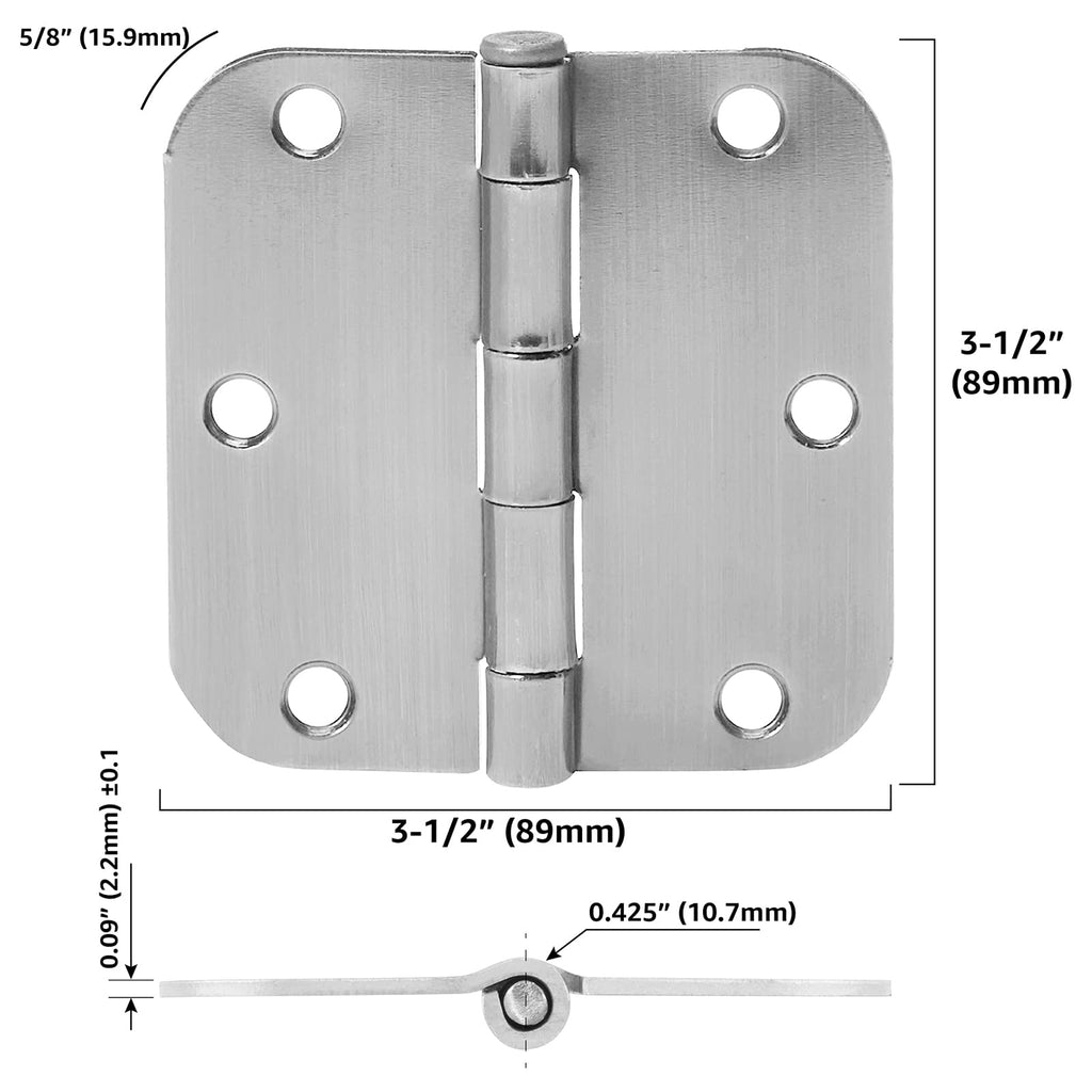 Rounded Interior Door Hinges with Screws, 3.5" x 3.5", Satin Nickel, Curved Corners, 18-Pack