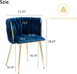 Woven Velvet Dining Chairs Set of 2, Upholstered Velvet Dining Chairs with Gold Metal Legs, Modern Style, Blue