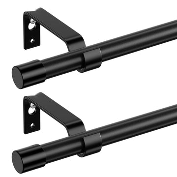 Curtain Rods Set of 2, Black Curtain Rod for Windows 40 to 62 inch, 5/8 inch Diameter Metal Standard Drapery Rod Set