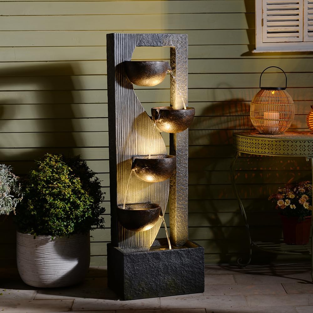 Landscape Bowl Water Fountain Outdoor - 49.2 Inches 5 Tired Modern Indoor Floor Standing Outdoors Fountains with