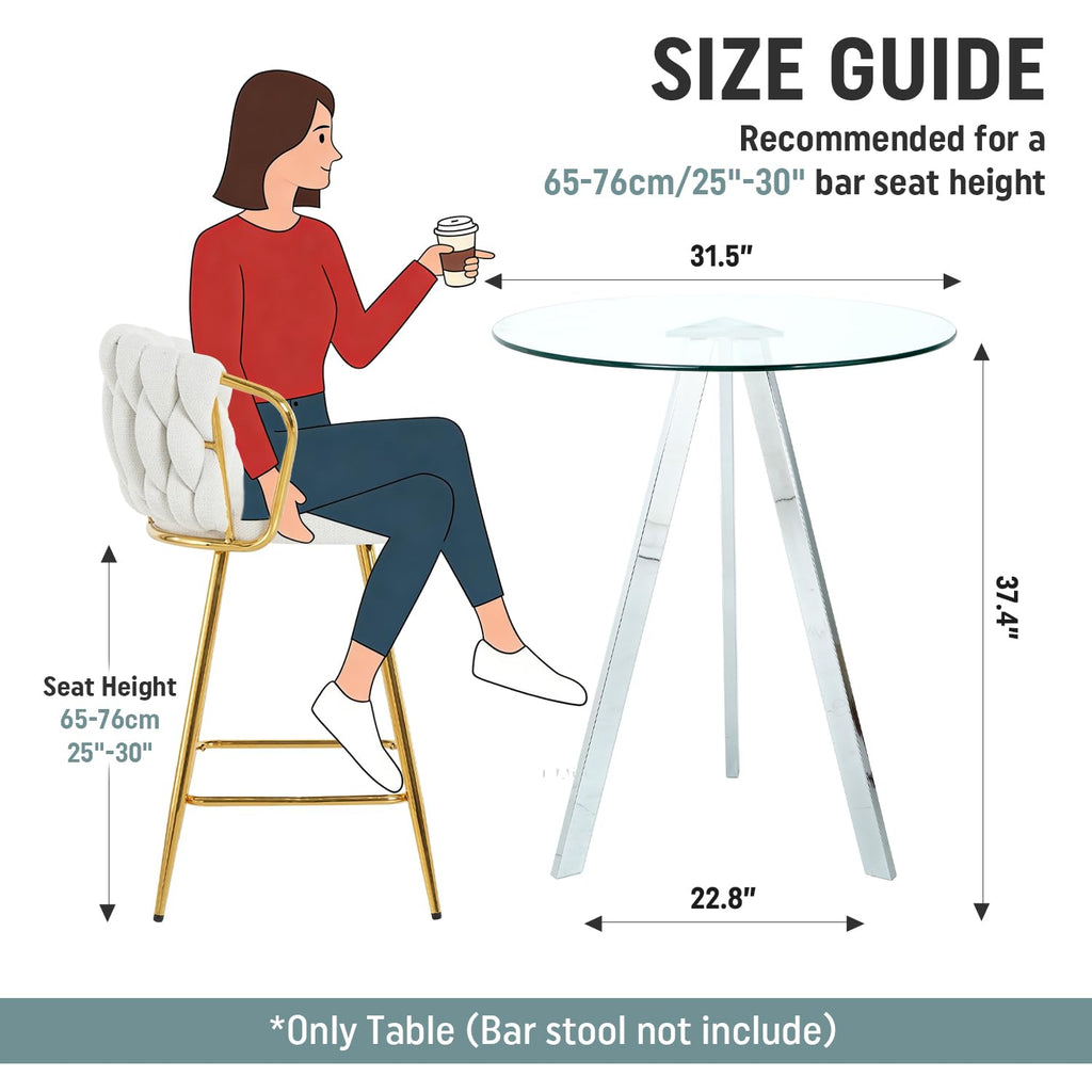 2 Pack Round Pub Table, 37.4" High Top Bar Table, 31.5" Small Cocktail Tables with Silver Metal Base & Glass Top, for