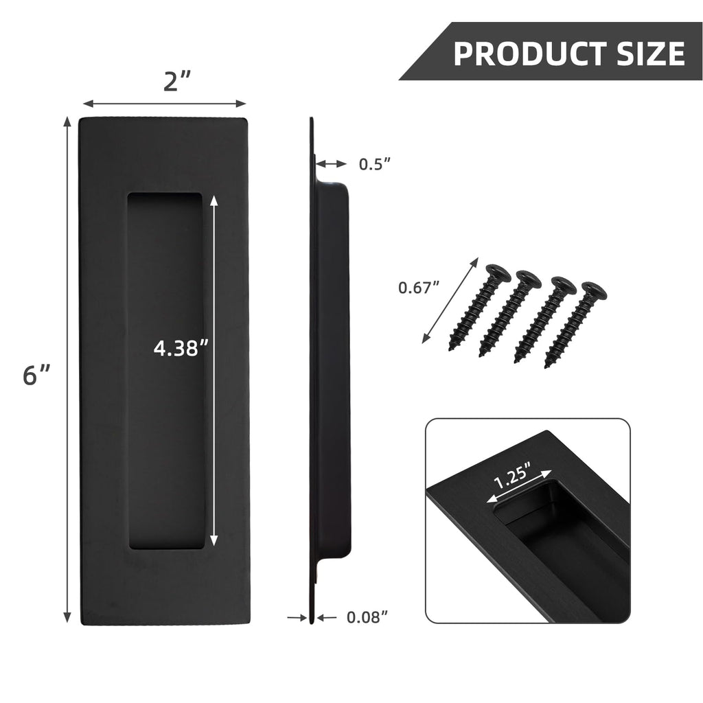 Pocket Door Handles and Edge Pull Matte Black, 6Inch Handles Hardware Latch,Recessed Finger Flush Pulls,for