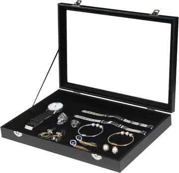 Jewelry Organizer Box, Black Velvet Blank Display Tray Case with Lid for Storage Necklaces Bracelets Rings Beads