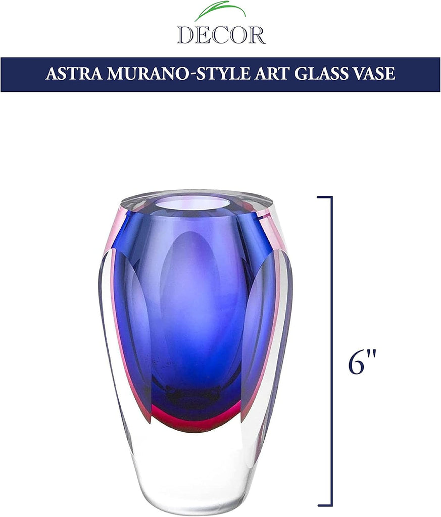 J515 Astra Murano Style Art Glass Purple Vase, 6.5" x 3.75" x 3.75"