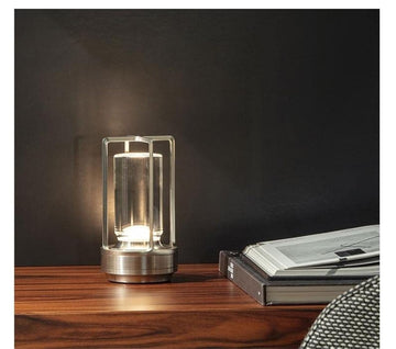 Rechargeable Cordless Small Metal Table Lamp, Stepless Dimming, 3-Color