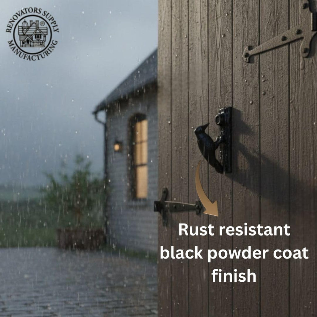 Cast Iron Woodpecker Door Knocker, 6.5" in Black Finish with Mounting Hardware