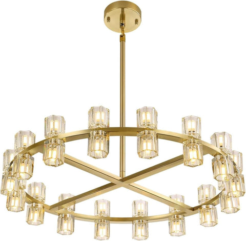 Gold Wagon Wheel Chandelier Modern 40-Lights Gold Round Chandeliers Glass Chandeliers for Dining Room,Living Room Vintage Chandelier D40 A117-B0D9PXT9JR