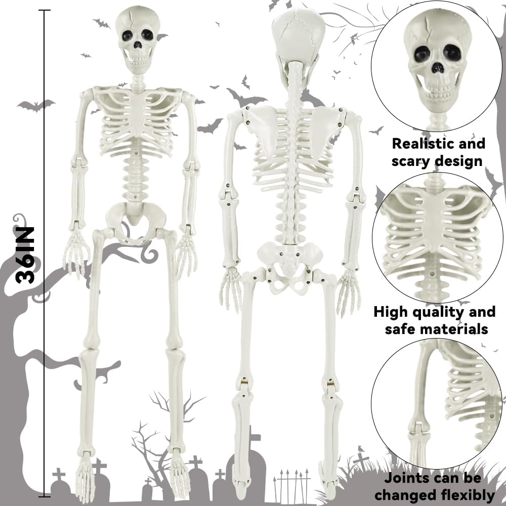 36'' Halloween Full Body Posable Skeletons Outdoor Decoration - Set of 2