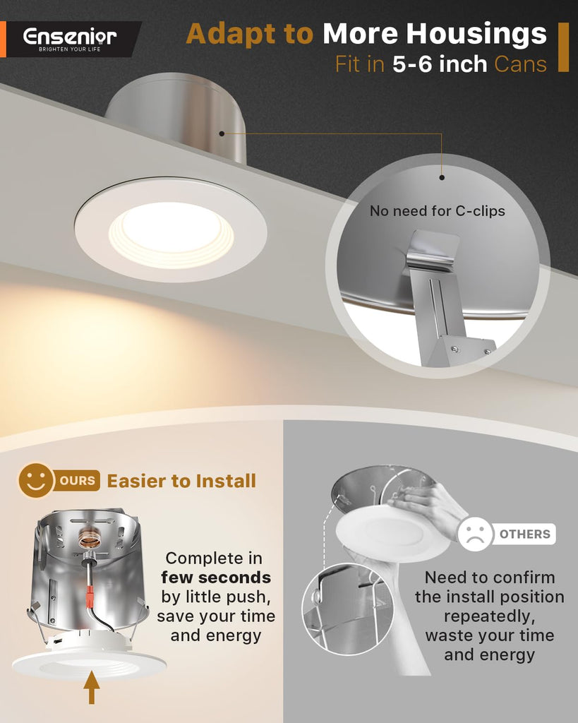 5/6 Inch LED Recessed Can Lights, 5CCT, 9W, 1000LM, 12 Pack