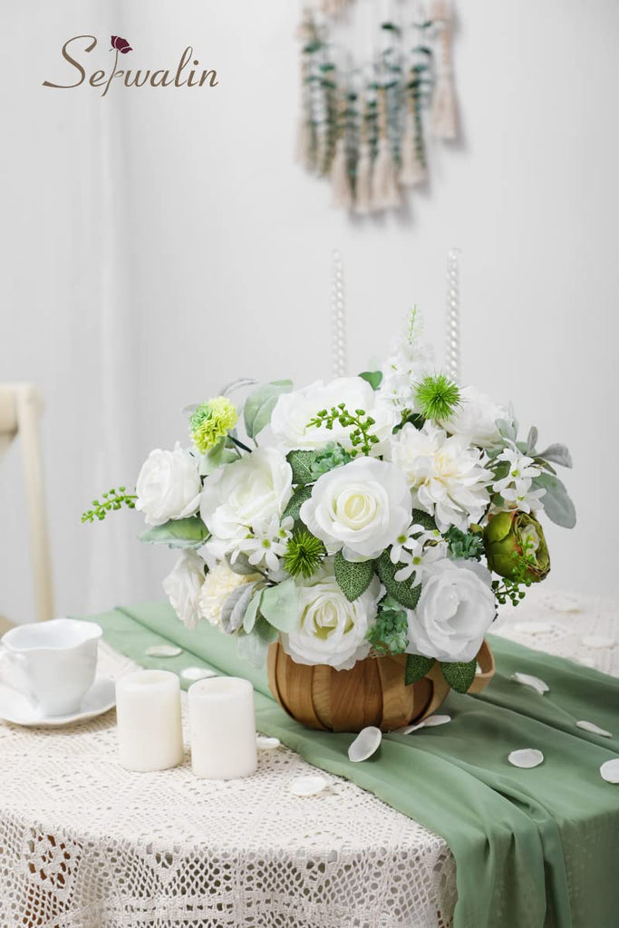 White Artificial Flowers Combo, Silk Rose Flowers for Wedding