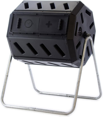 Heavy Duty 37 Gallon 8 Sided Steel Composter, Black | Portable Plastic Dual Chamber Tumbling Composter Outdoor