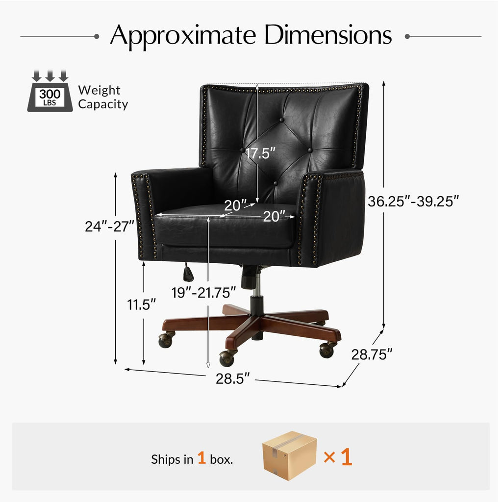 Faux Leather Office Chair with Tilt Function & Wood Base, Black