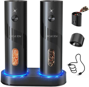 Electric Rechargeable Salt and Pepper Grinder Set Top-Refill Automatic Pepper Mill Grinder with Charging Base