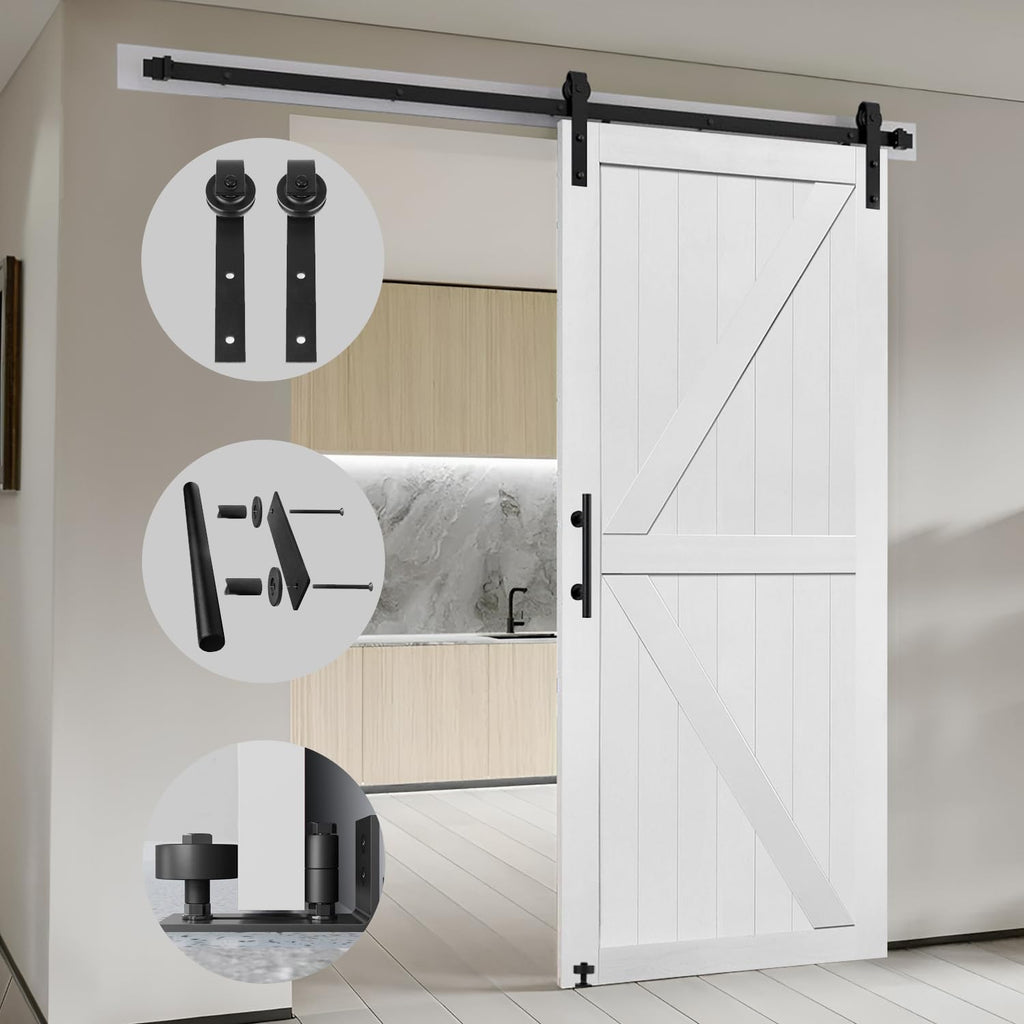 46in x 84in MDF Barn Door with 8FT Sliding Door Hardware Kit, Solid Barn Door Slab Covered with Water-Proof PVC