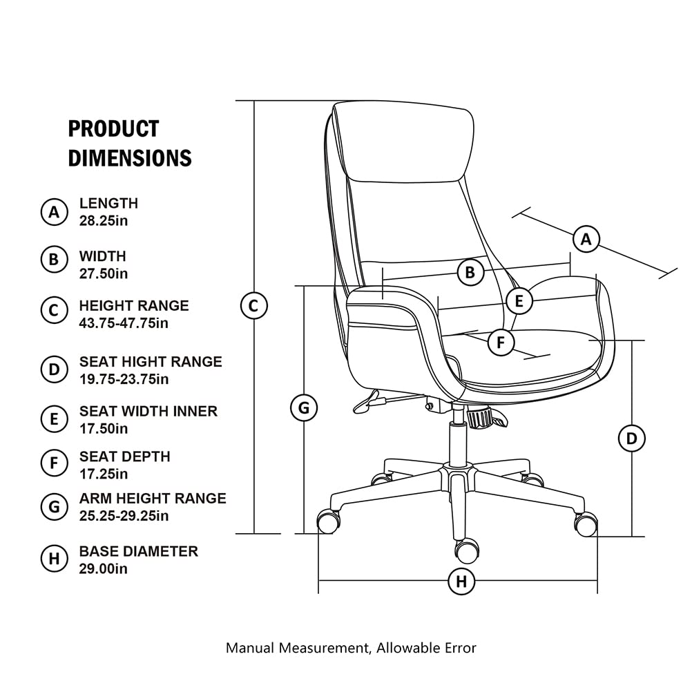 Mid-Century Modern Air Leatherette Adjustable Task Chair Swivel High Back Office Chair Computer Desk Chair with