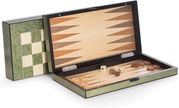 Designer Deluxe Backgammon Set, Chess and Checkers Game - Modern Custom Crafted Inlaid Lacquer Finished Wood Board