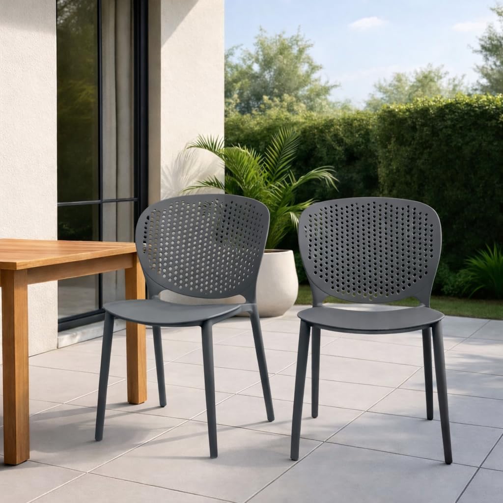 Set of 3 Patio Dining Chairs | Modern Stackable Outdoor Pool Side Chair | Weather Resistant Plastic for Yard, Porch