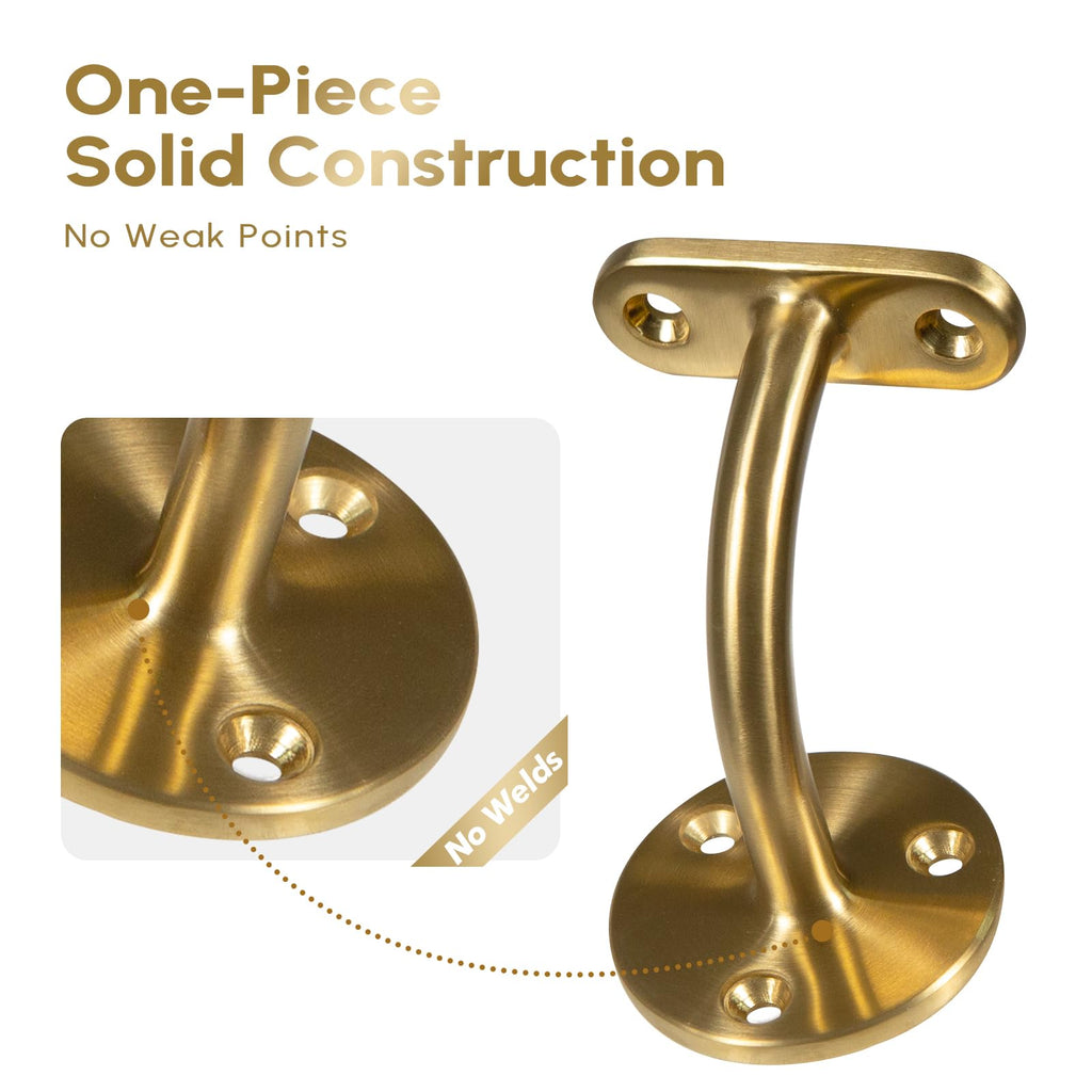 Heavy Duty Gold Handrail Brackets for Indoor Stairs, 304 Stainless Steel Stair Railing Bracket, Wall Mount Banister