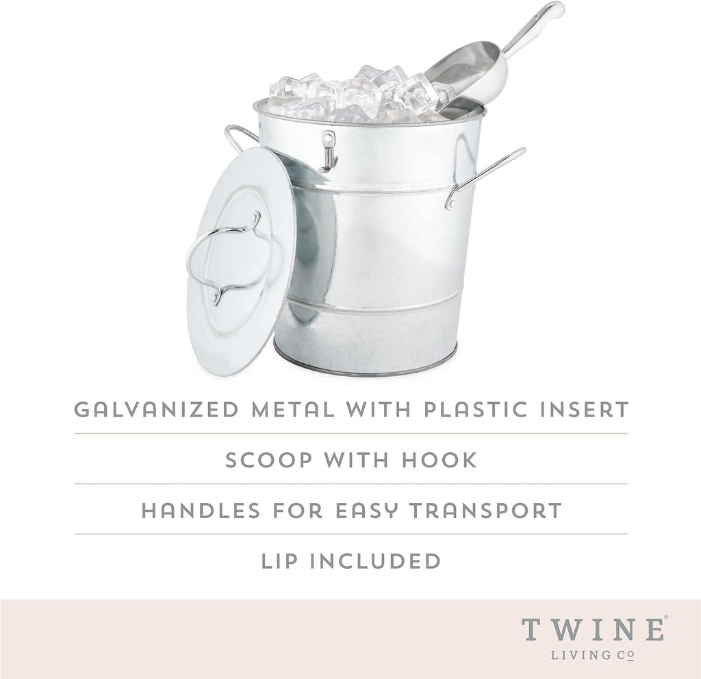 Insulated Ice Bucket with Lid, Scoop & Handles for Beer, Wine, Champagne, Beverages, 1 Gal Galvanized Metal Bucket